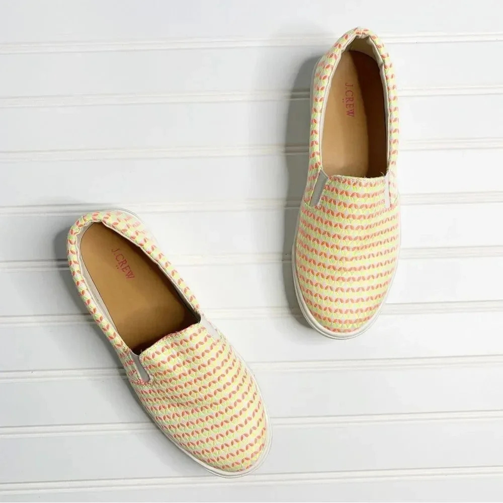 J. Crew Neon Geometric Slip On Sneakers